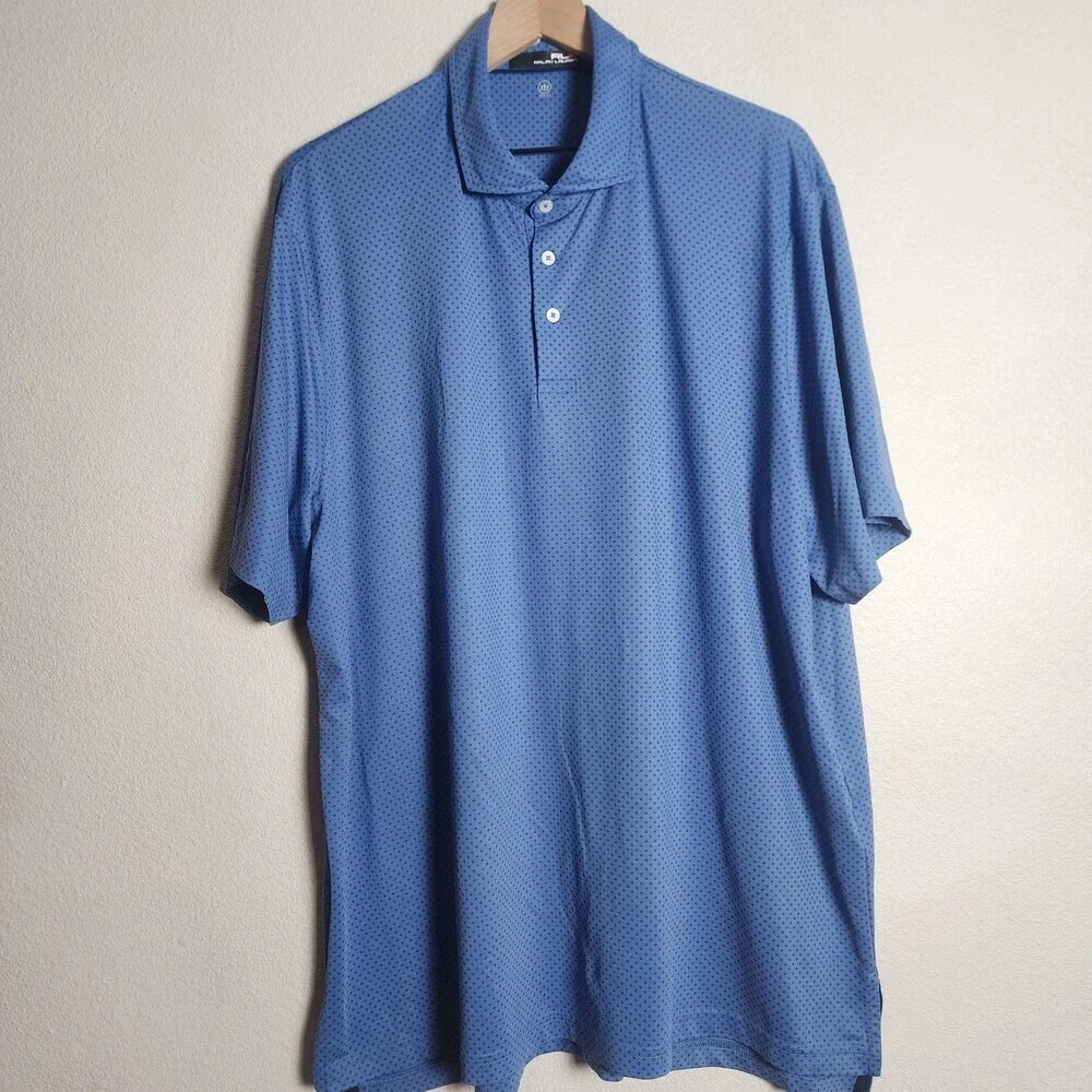 RLX Ralph Lauren Polo Shirt Mens 2XL Blue Geometric Wicking Golf Performance